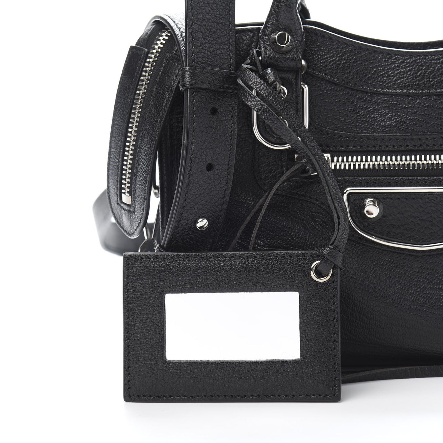 Chevre Silver Metallic Edge Hardware Mini City Black