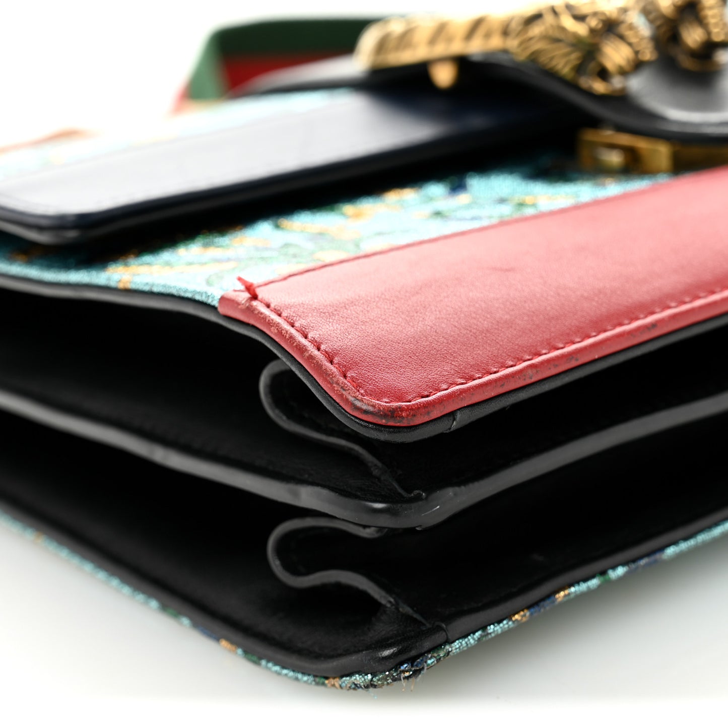 Iridescent Brocade Bamboo Web Tokyo Print Medium Dionysus Top Handle Bag Multicolor Blue Agata Hibiscus Red