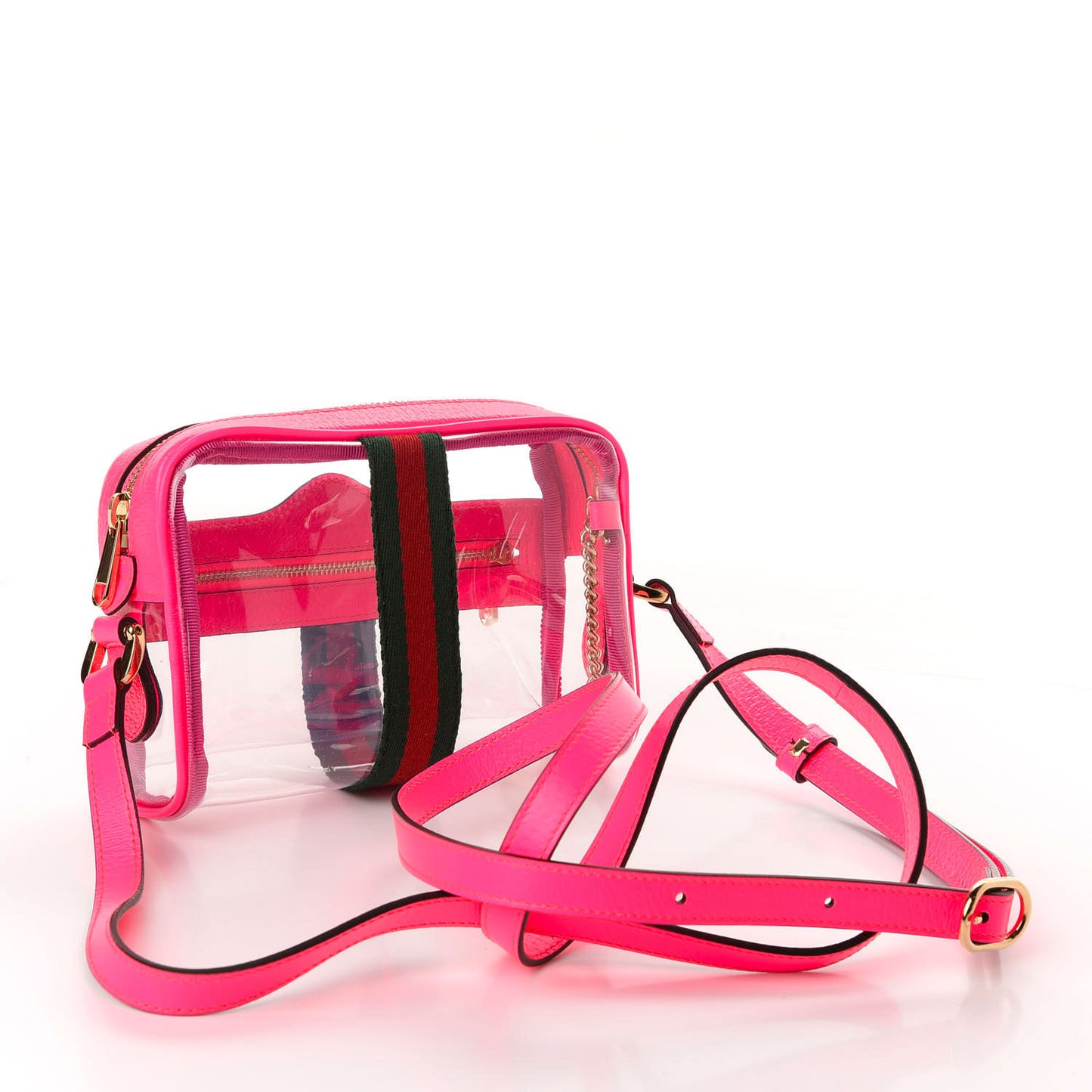 Vinyl Web Mini Ophidia Transparent Shoulder Bag Fluorescent Fuchsia