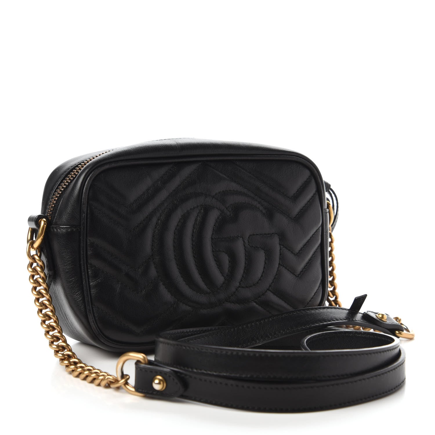 Gucci Calfskin Matelasse Mini GG Marmont Chain Shoulder Bag Black 3 of 10