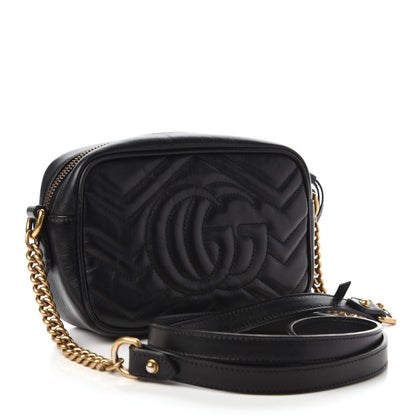 Gucci Calfskin Matelasse Mini GG Marmont Chain Shoulder Bag Black 3 of 10