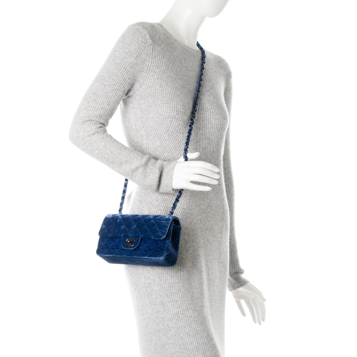 Chanel Velvet Quilted Mini Rectangular Flap Blue 2 of 7