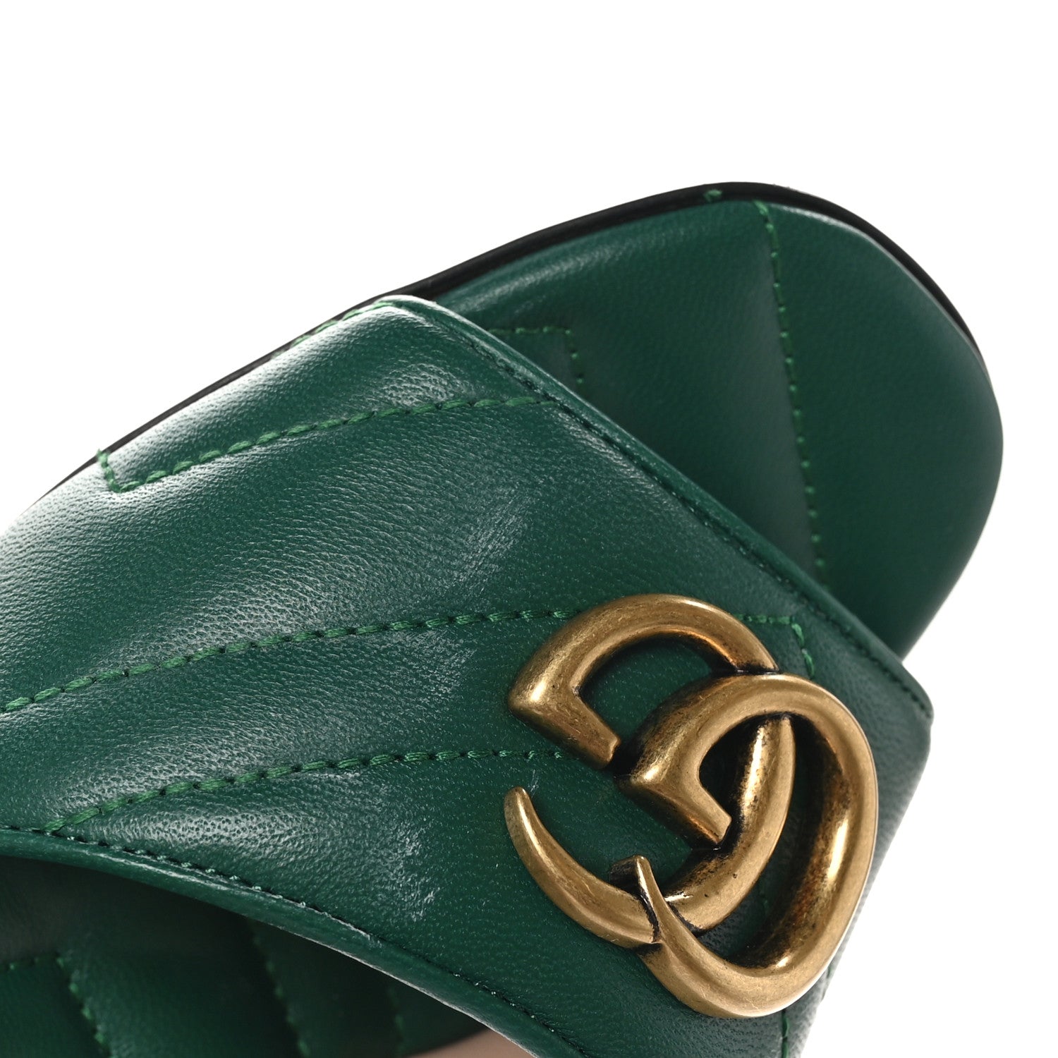 Gucci Nappa Matelasse GG Marmont 75mm Slide Sandals 35 Emerald 10 of 10