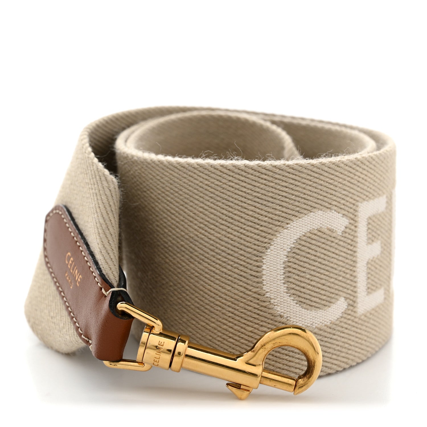Celine Jacquard Wool Logo Short Strap Beige White 1 of 6