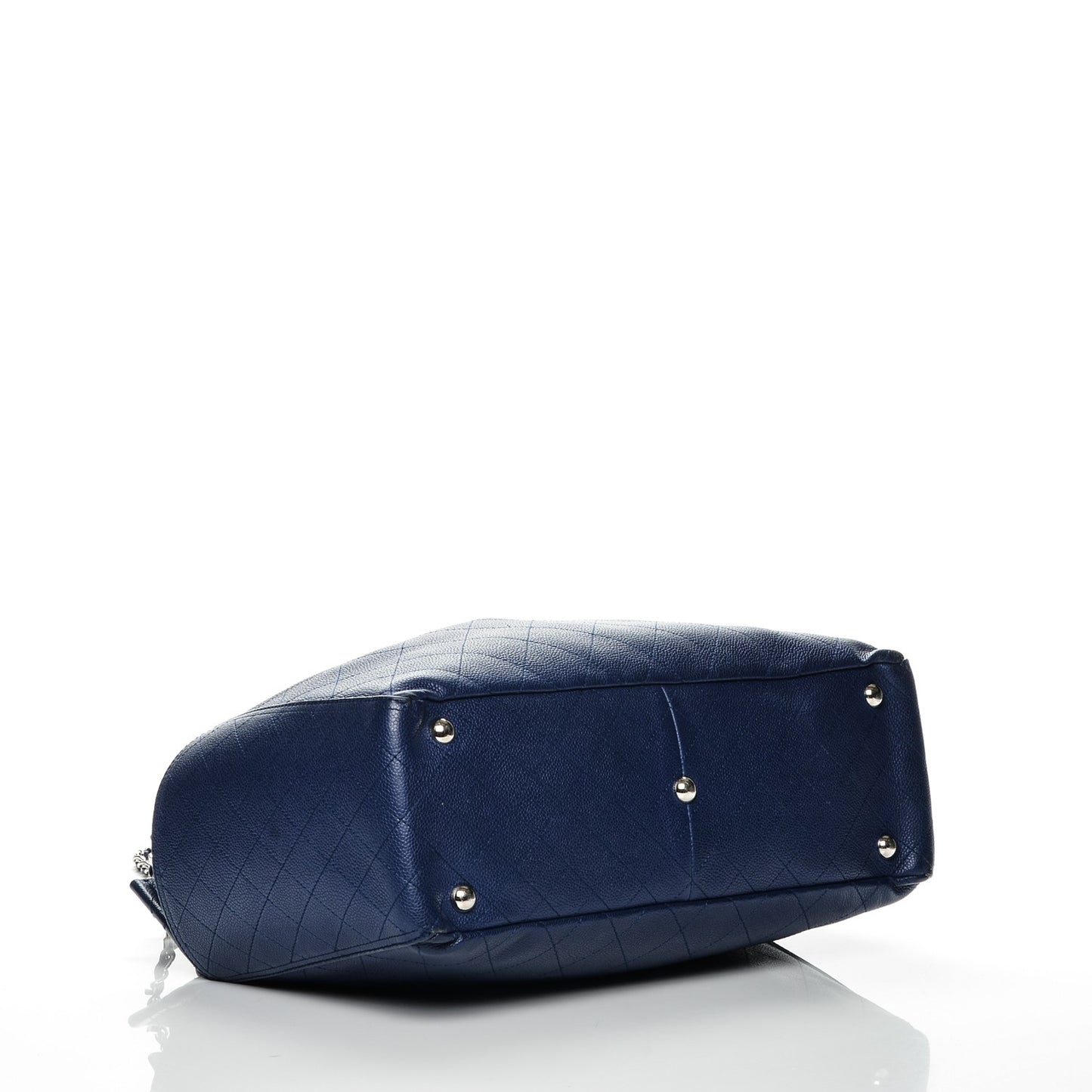 Grained Calfskin CC Pocket Tote Navy Blue