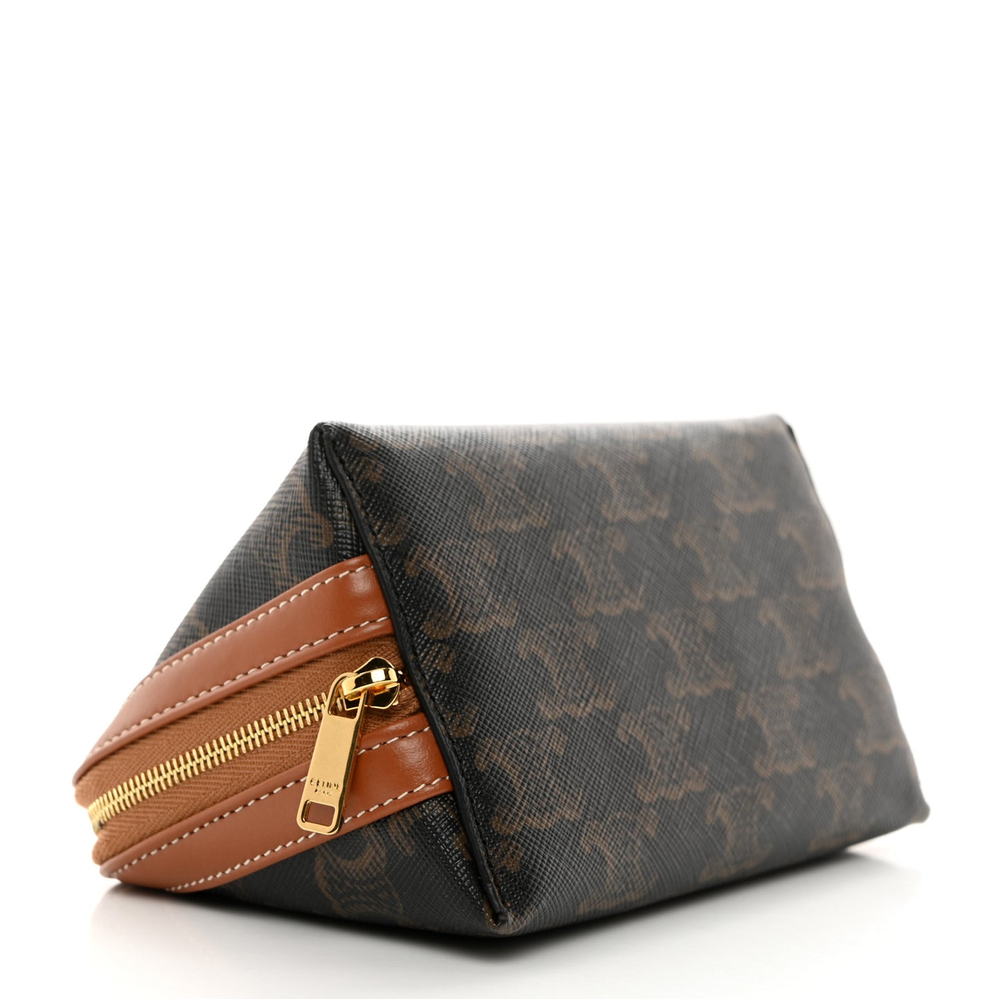 Triomphe Canvas Calfskin Small Cosmetic Pouch Tan