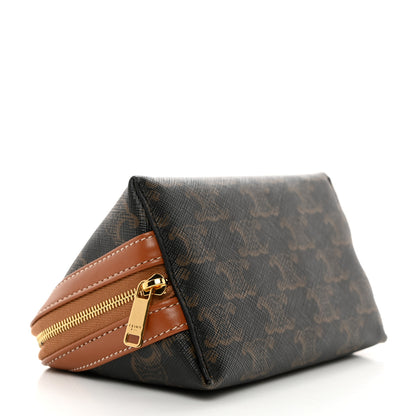 Celine Triomphe Canvas Calfskin Small Cosmetic Pouch Tan 4 of 9