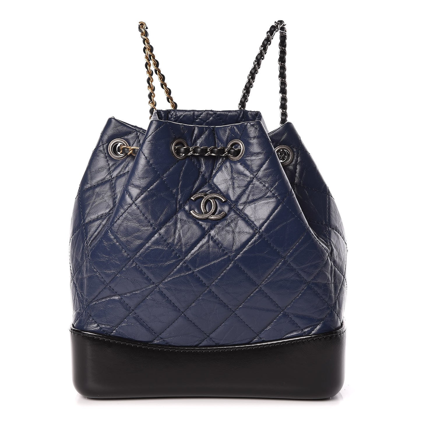 Aged Calfskin Quilted Small Gabrielle Backpack Blue Black