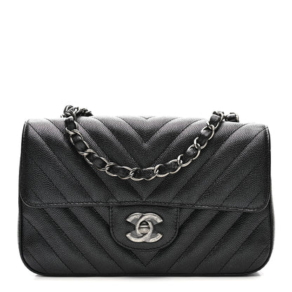 Chanel Metallic Caviar Chevron Quilted Mini Rectangular Flap Black 1 of 10