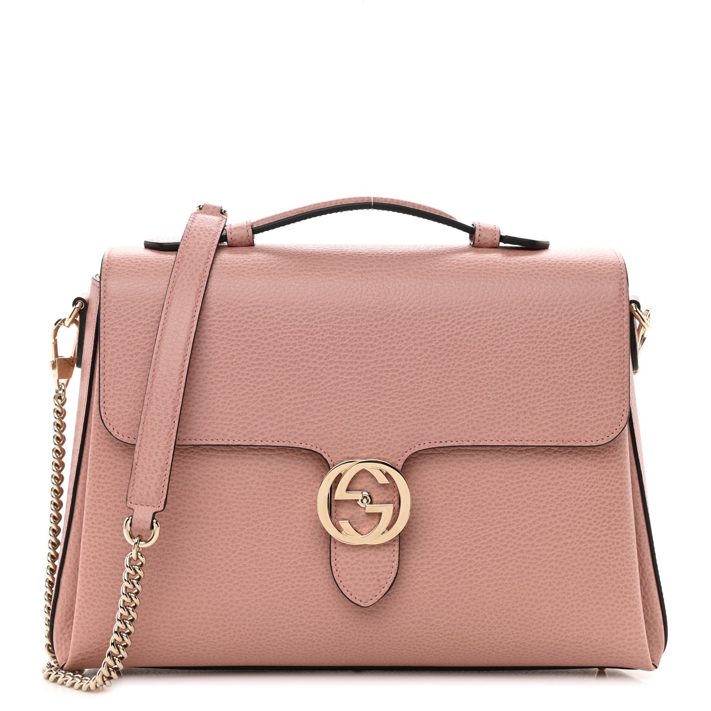 Dollar Calfskin Medium Interlocking G Top Handle Shoulder Bag Soft Pink