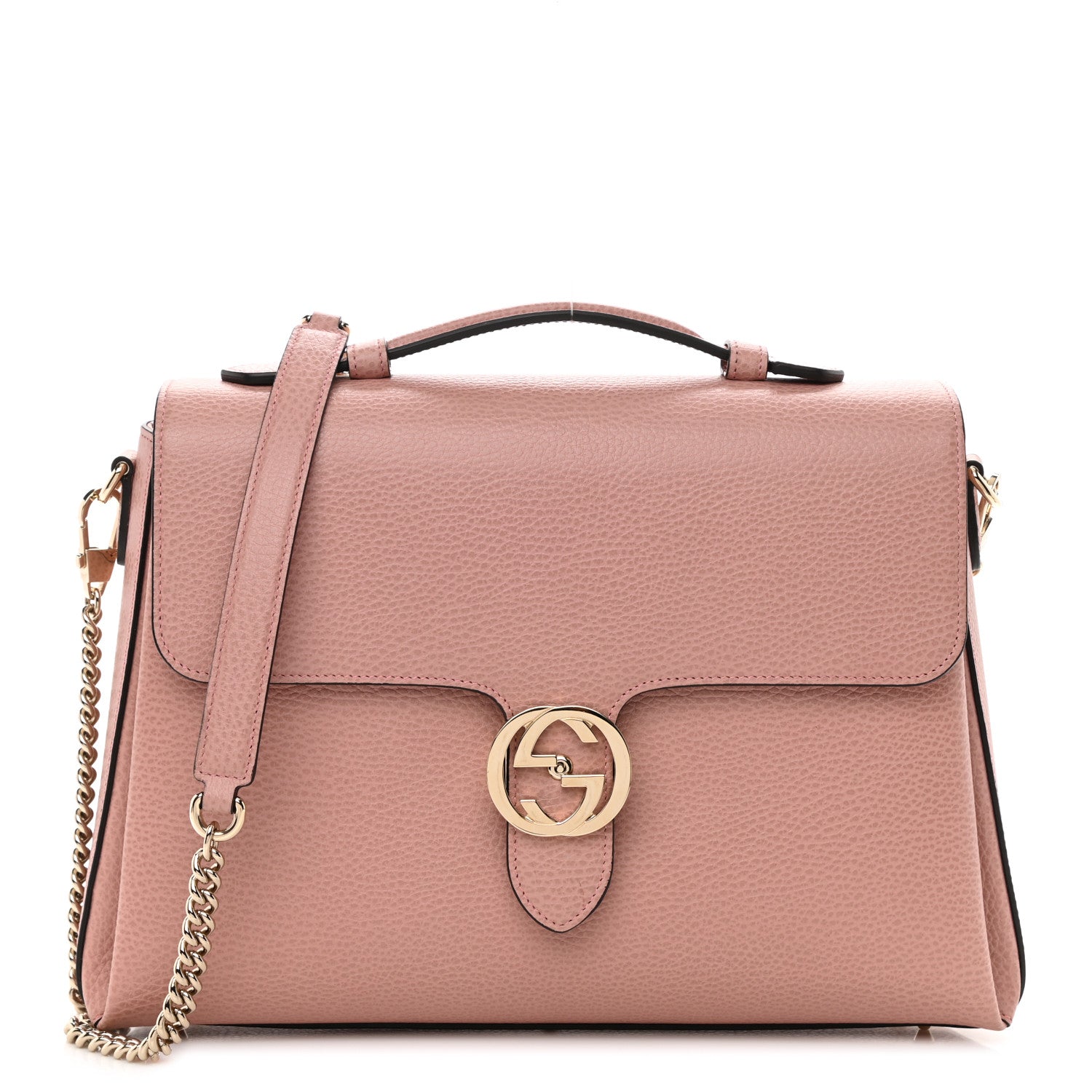 Gucci Dollar Calfskin Medium Interlocking G Top Handle Shoulder Bag Soft Pink 1 of 10