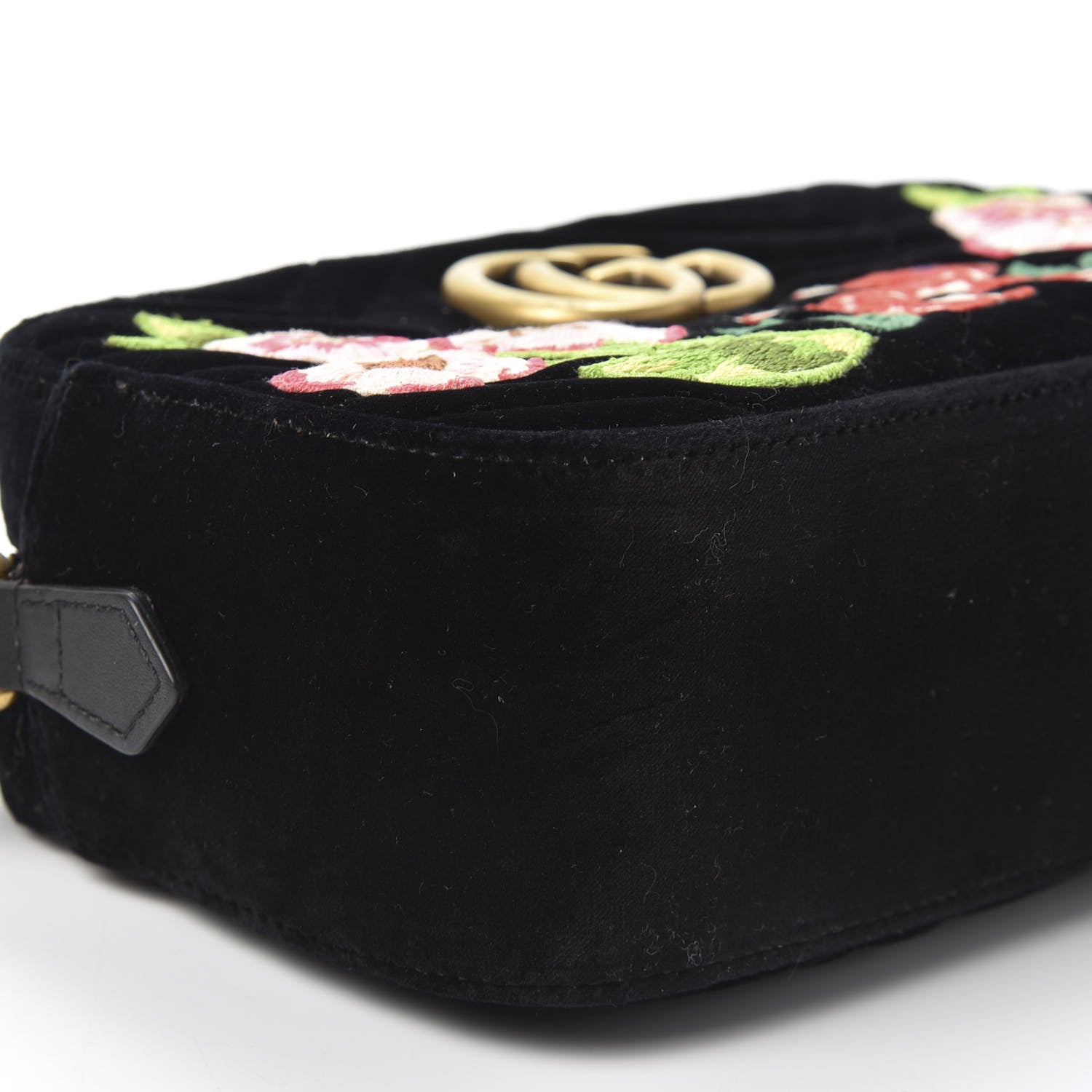 Gucci Velvet Matelasse Deer Embroidered Small GG Marmont Chain Shoulder Bag Black 5 of 9