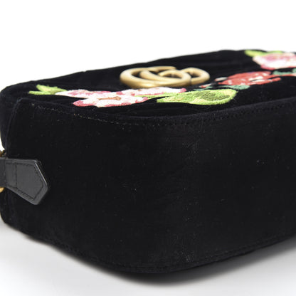 Gucci Velvet Matelasse Deer Embroidered Small GG Marmont Chain Shoulder Bag Black 5 of 9