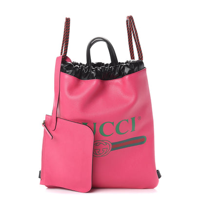 Gucci Grained Calfskin Logo Drawstring Backpack Box Pink Green Black 1 of 8