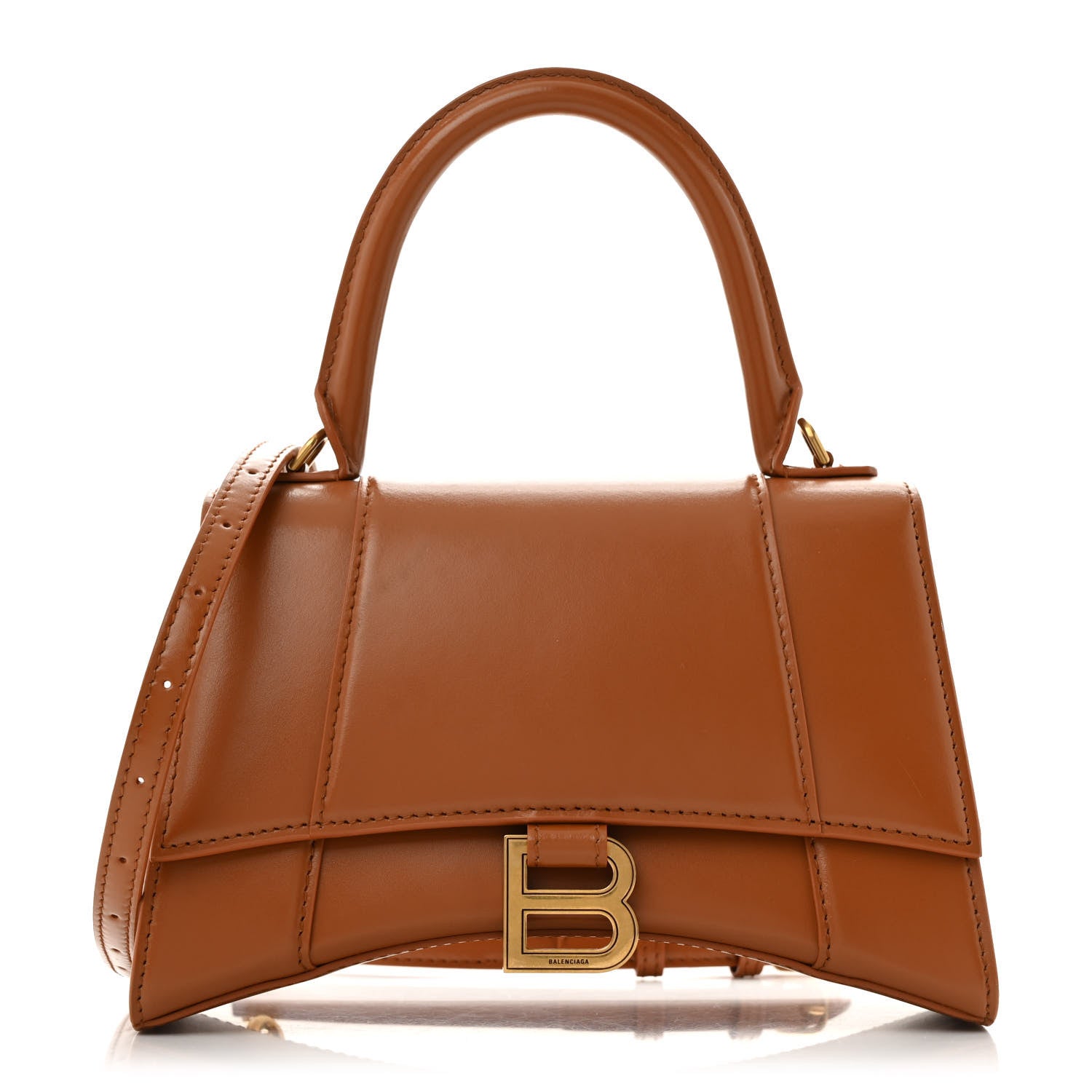 Balenciaga Shiny Box Calfskin Small Hourglass Top Handle Bag Camel 1 of 13