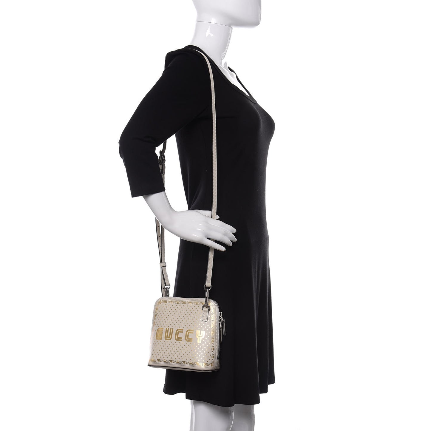 X SEGA Calfskin GUCCY Stars Mini Dome Shoulder Bag Mystic White Gold