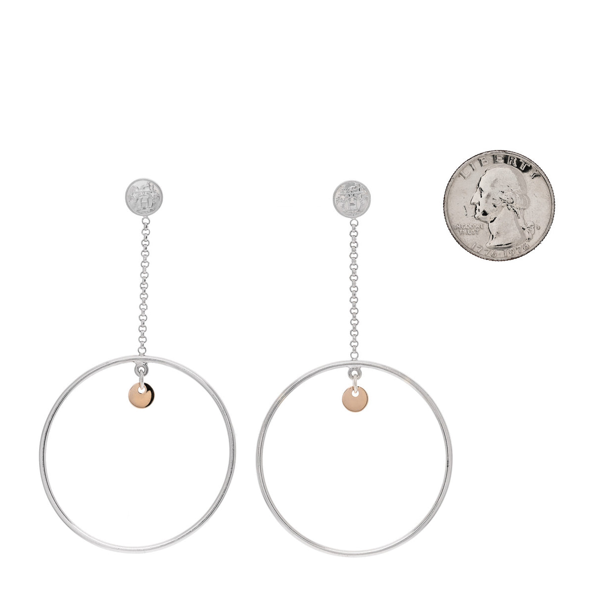 Hermes Sterling Silver 18K Rose Gold PM Ex-Libris Hoop Earrings 2 of 5