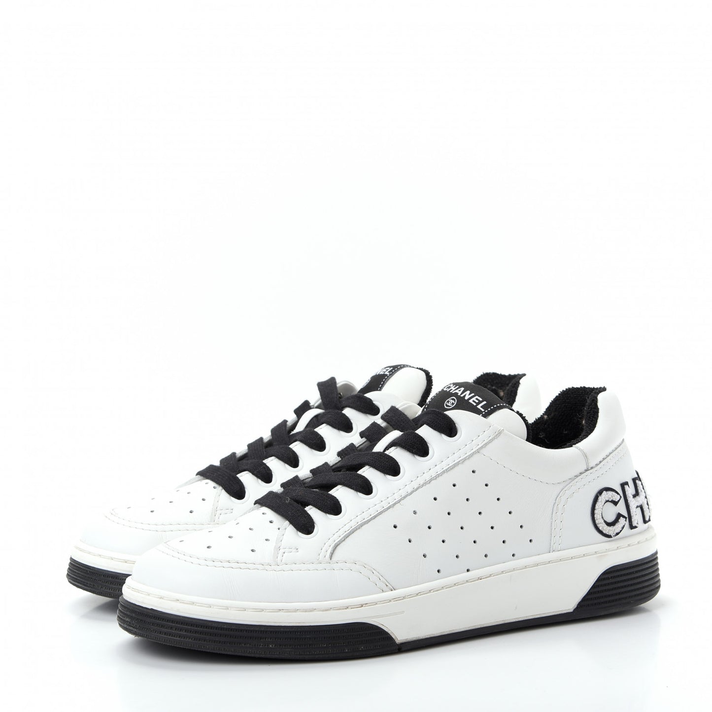Calfskin Womens Logo Sneakers 40 Black White