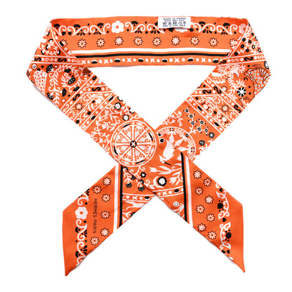 Hermes Silk Peuple Du Vent Bandana Twilly Orange Black White 1 of 4