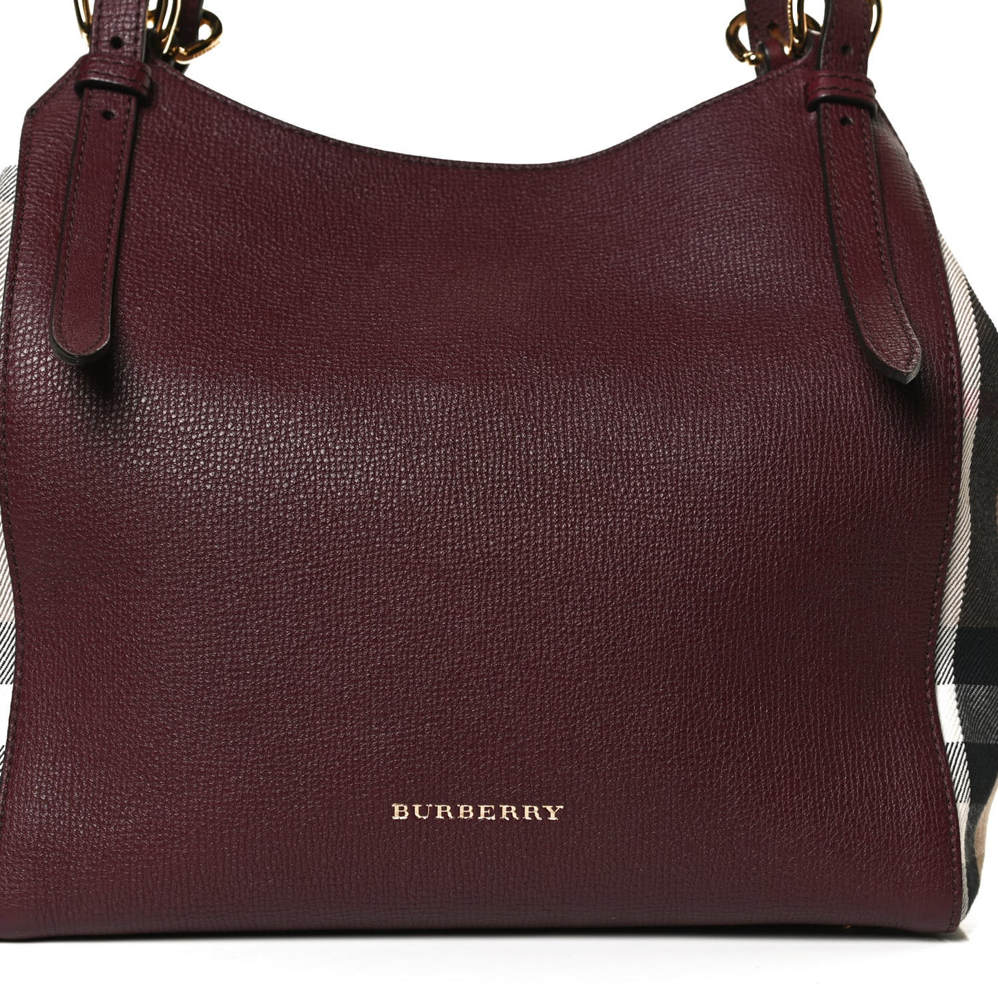 Grainy Calfskin House Check Small Canterbury Tote Burgundy