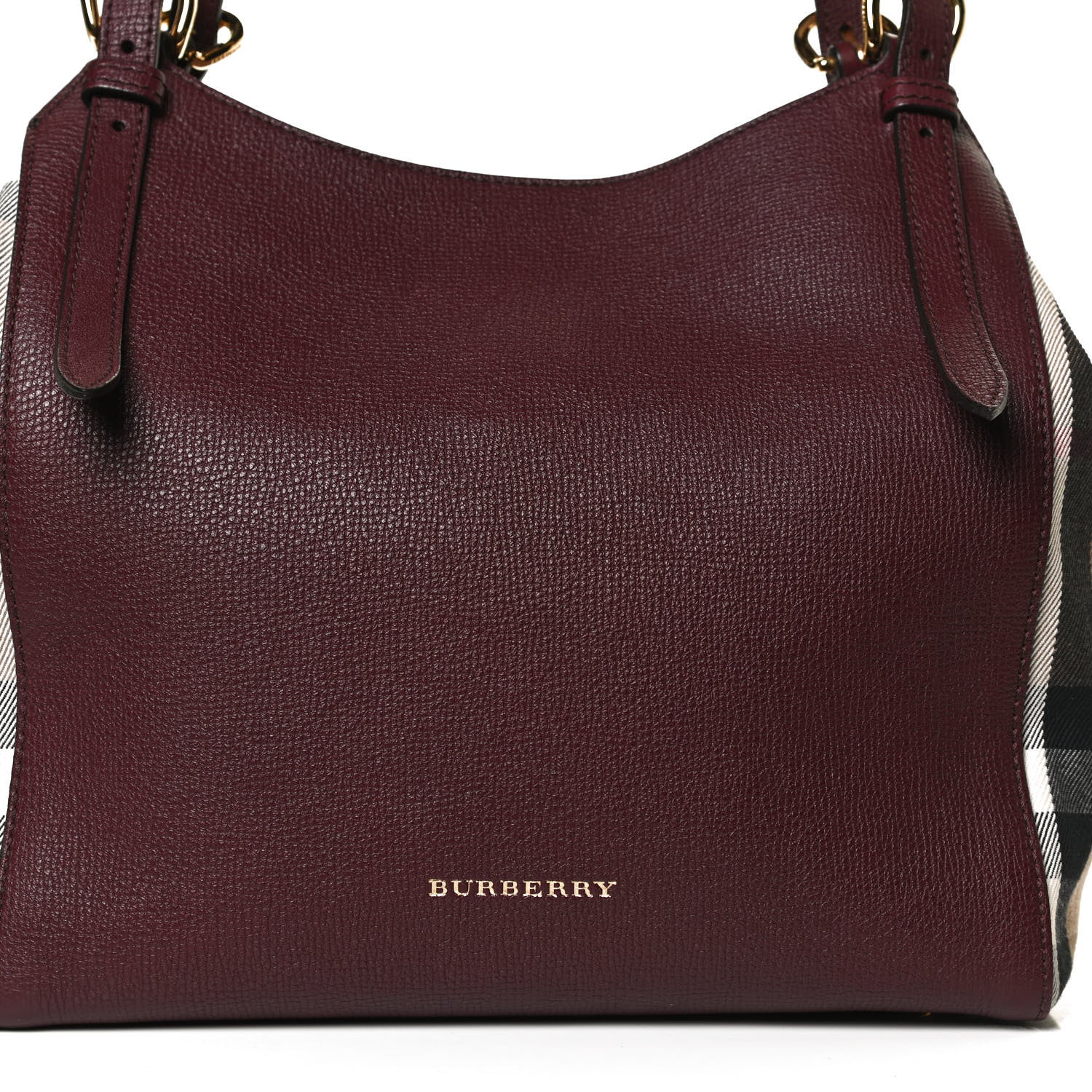 Burberry Grainy Calfskin House Check Small Canterbury Tote Burgundy 8 of 12