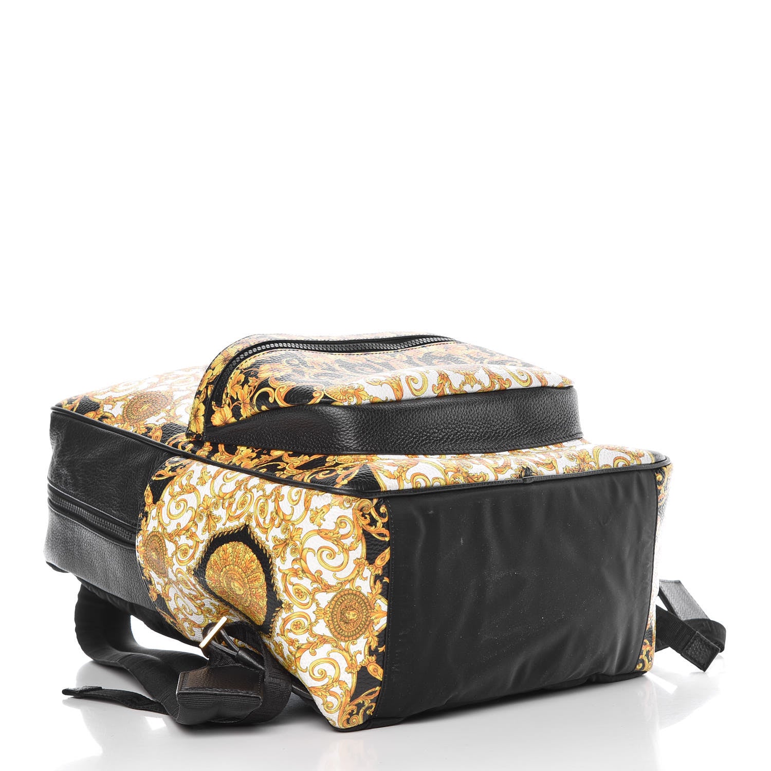 Versace Calfskin Baroque Print Backpack Black Gold Hibiscus 4 of 8