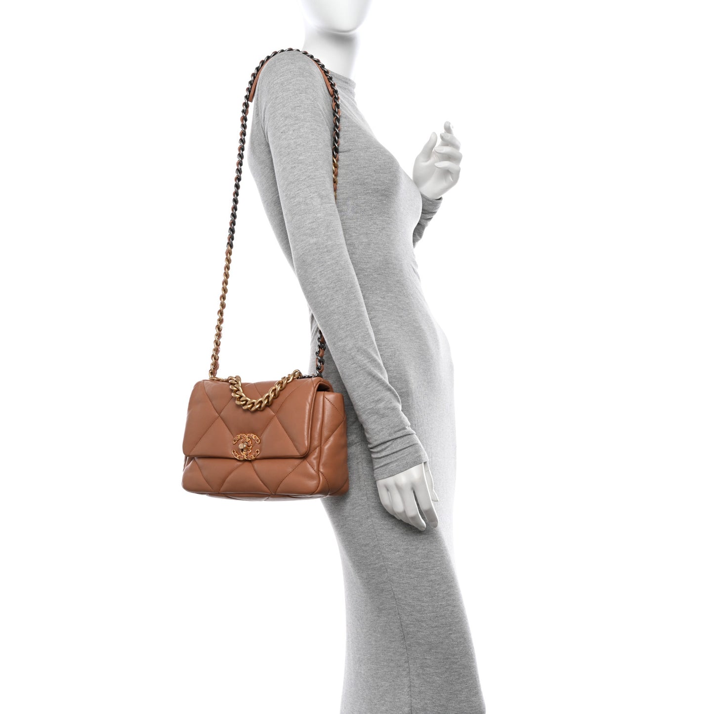 Lambskin Quilted Medium Chanel 19 Flap Brown