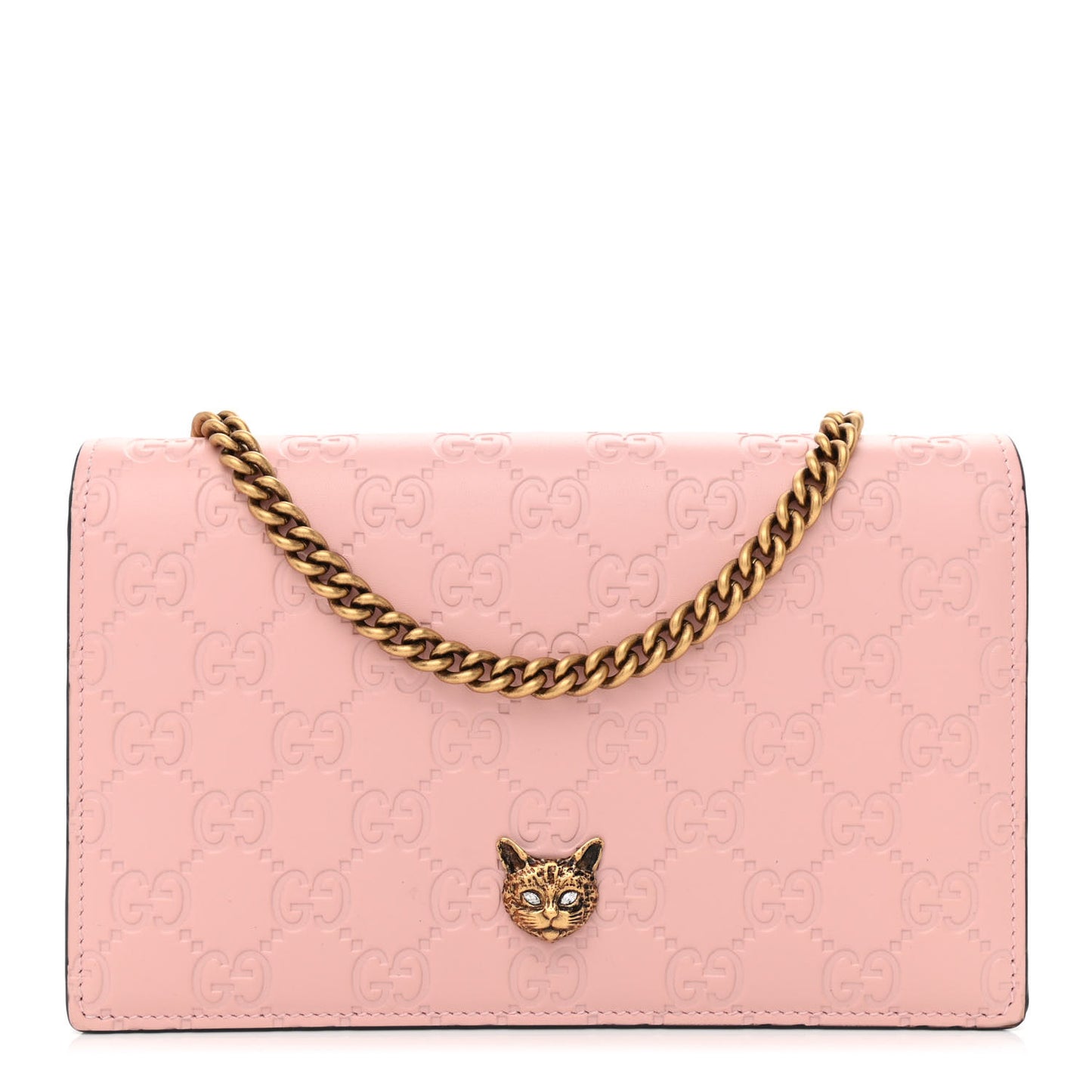 Guccissima Signature Crystal Cat Chain Wallet Light Candy Pink