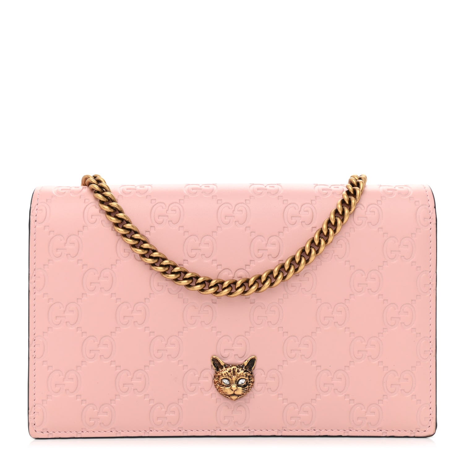Gucci Guccissima Signature Crystal Cat Chain Wallet Light Candy Pink 1 of 11