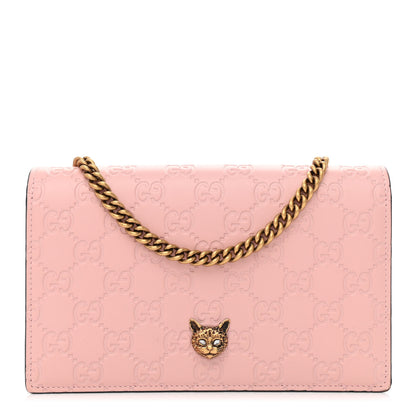 Gucci Guccissima Signature Crystal Cat Chain Wallet Light Candy Pink 1 of 11