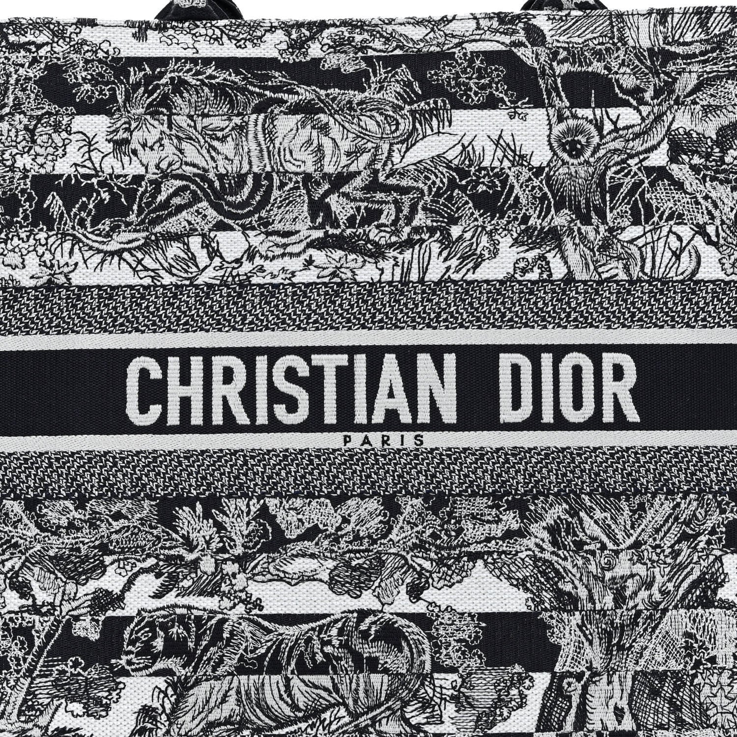 Christian Dior Canvas Embroidered Large Dioriviera Reverse Striped Toile De Jouy Book Tote Blue White 7 of 9
