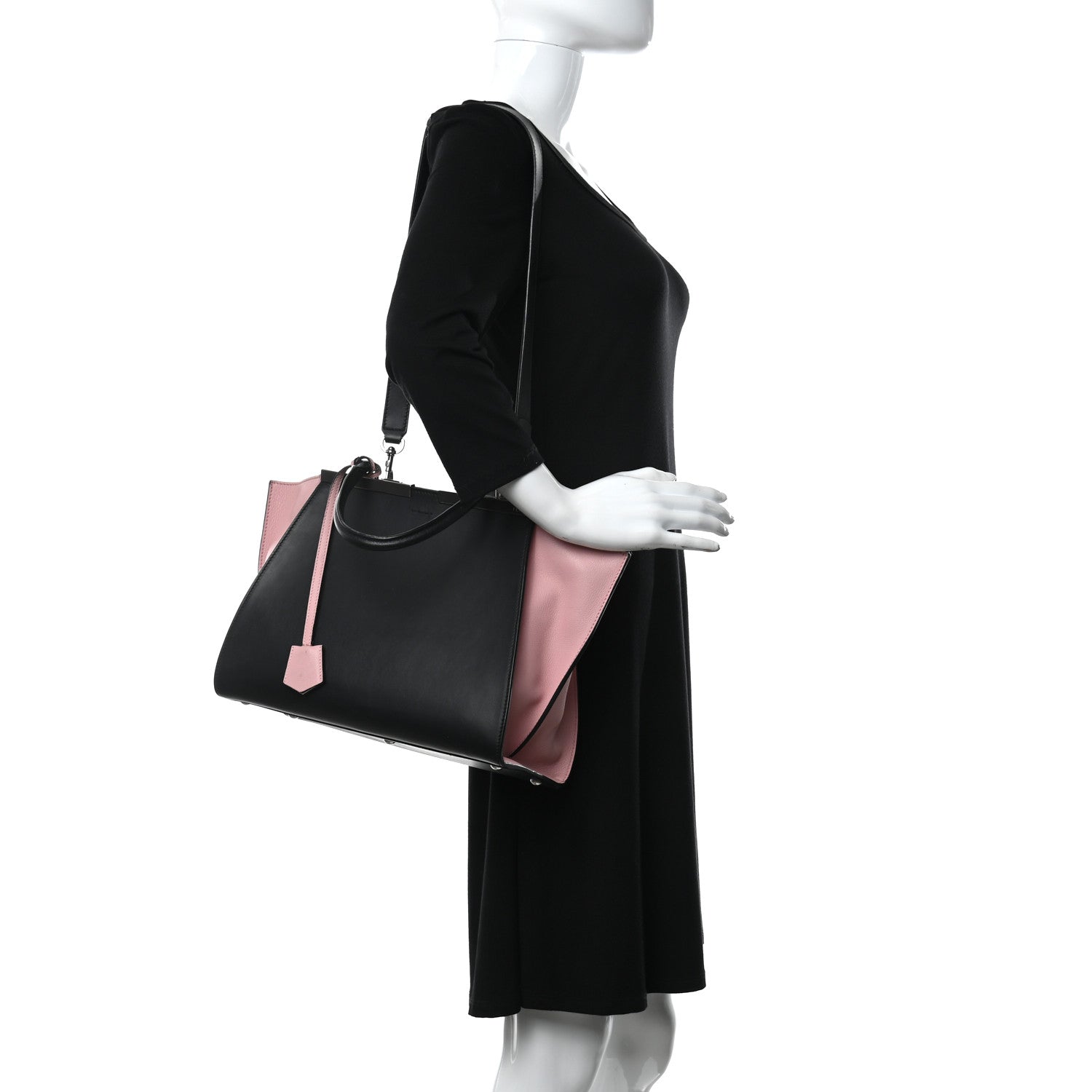 Fendi Vitello Baltico Dolce Petite 3Jours Tote Black Bubblegum 2 of 12