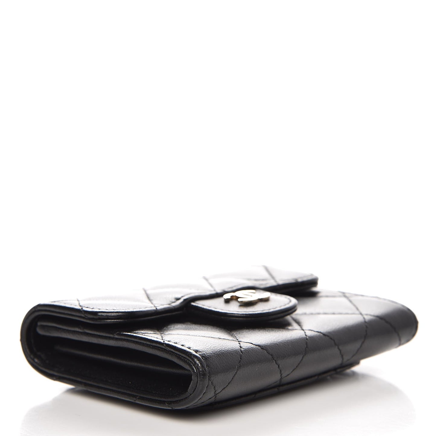 Lambskin Quilted Flap Card Holder Wallet Black