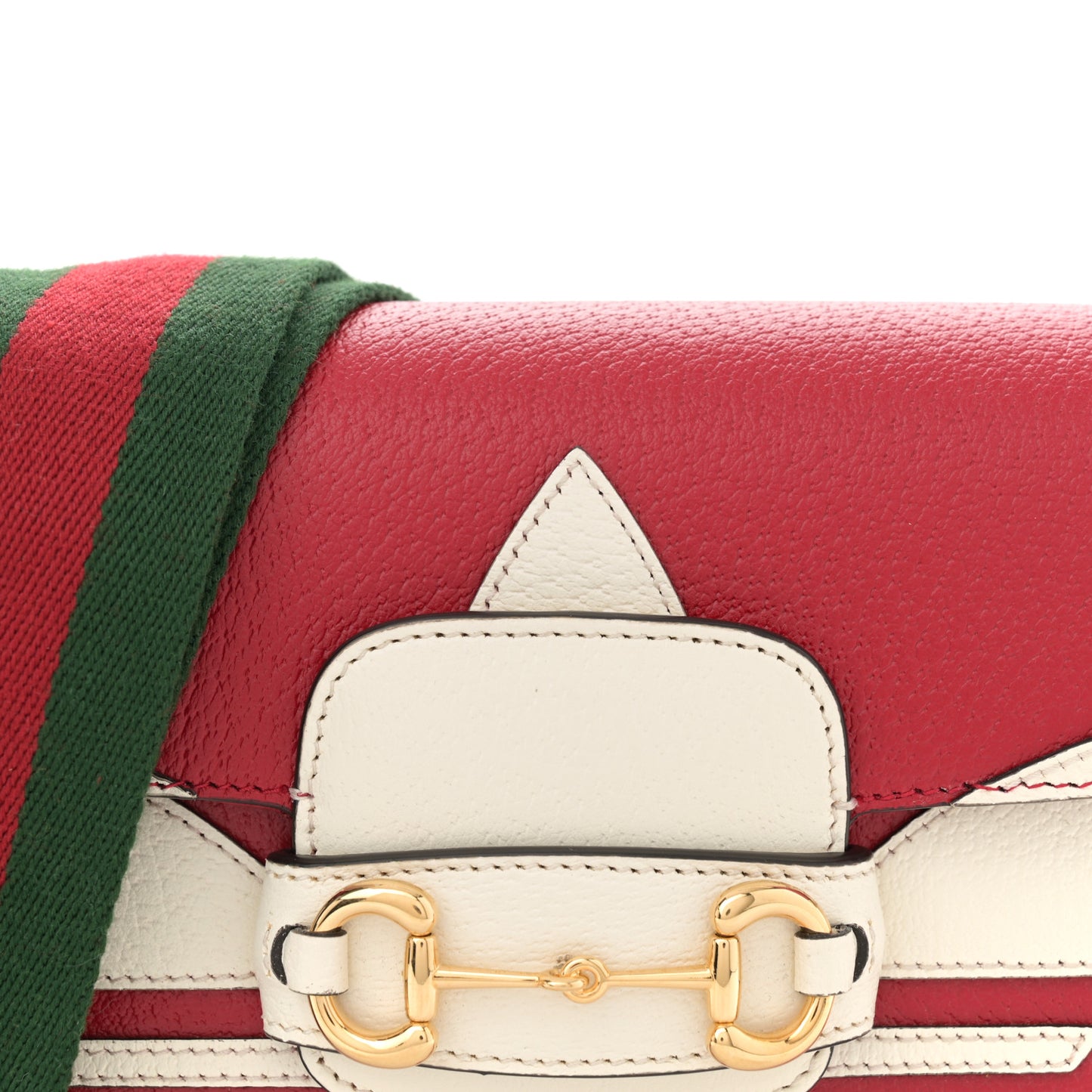 X ADIDAS Textured Dollar Calfskin Web Trefoil Mini Horsebit 1955 Shoulder Bag Hibiscus Red Off White