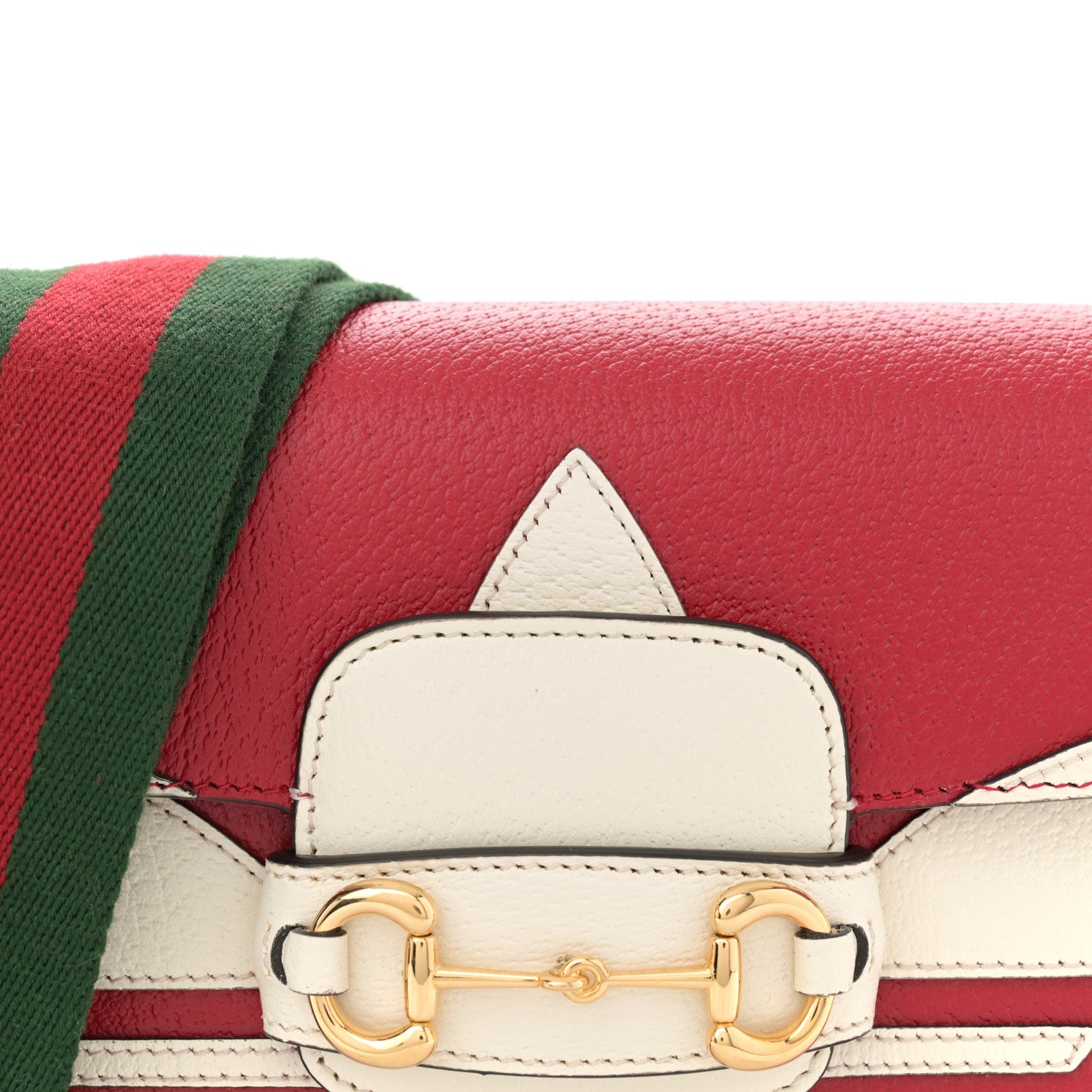 Gucci X ADIDAS Textured Dollar Calfskin Web Trefoil Mini Horsebit 1955 Shoulder Bag Hibiscus Red Off White 8 of 11