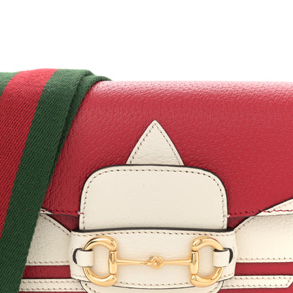 Gucci X ADIDAS Textured Dollar Calfskin Web Trefoil Mini Horsebit 1955 Shoulder Bag Hibiscus Red Off White 8 of 11