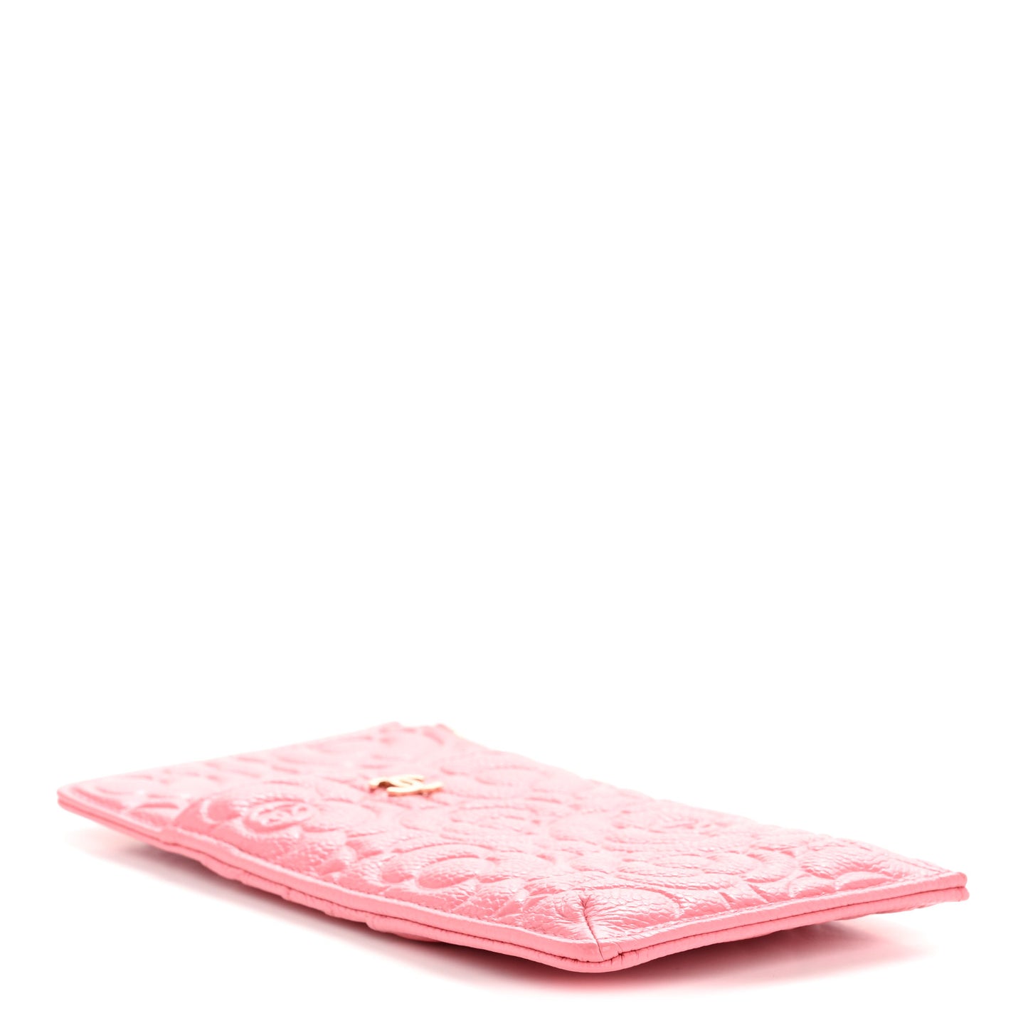 Caviar Camellia Embossed Classic Flat Wallet Pouch Pink