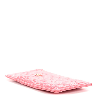 Chanel Caviar Camellia Embossed Classic Flat Wallet Pouch Pink 4 of 9