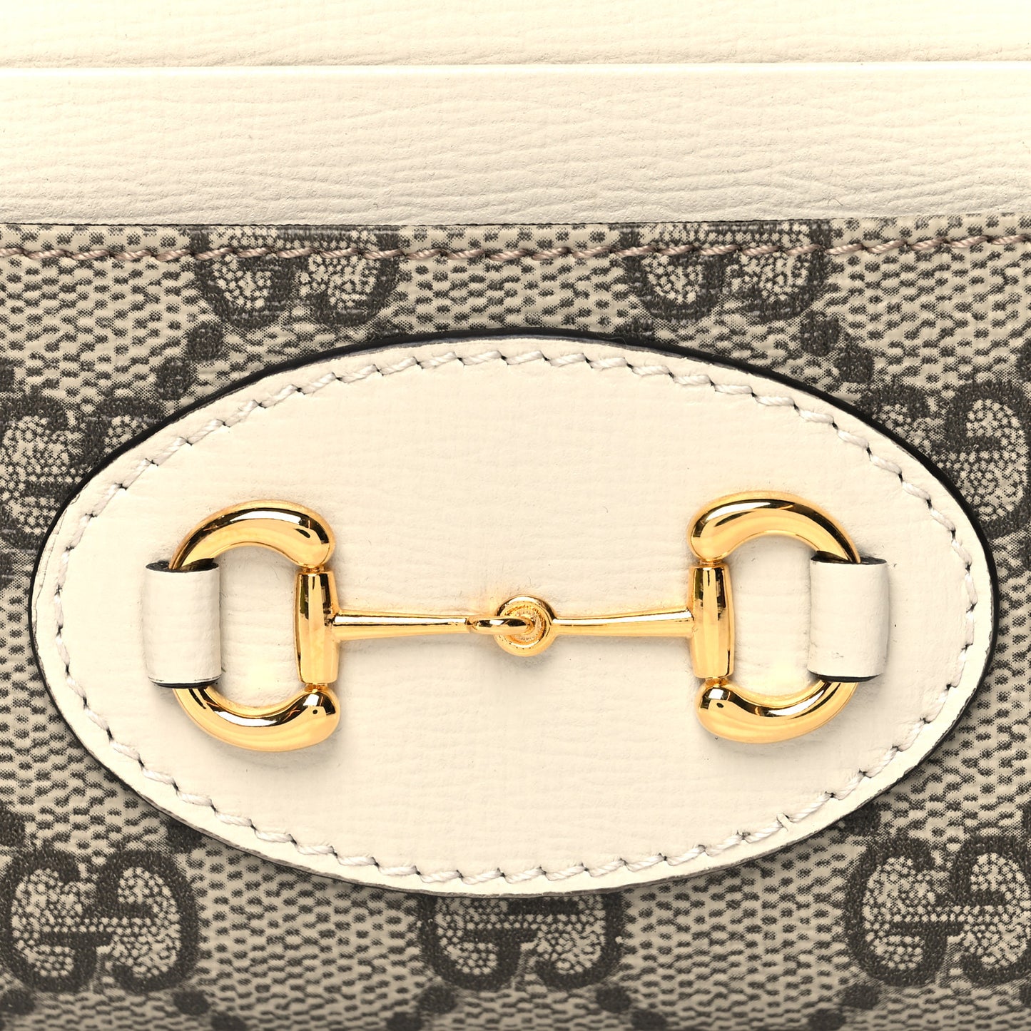 GG Supreme Monogram Azalea Calfskin Horsebit 1955 Zip Around ID Card Case Wallet Beige Ebony Mystic White