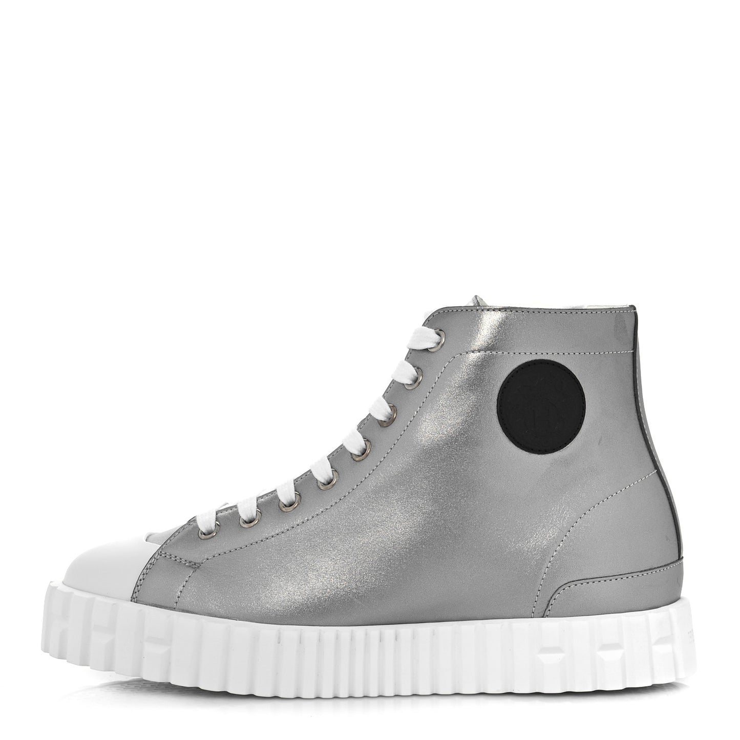 Metallic Calfskin Womens Climb Sneakers 37 Gris Argente Vieilli