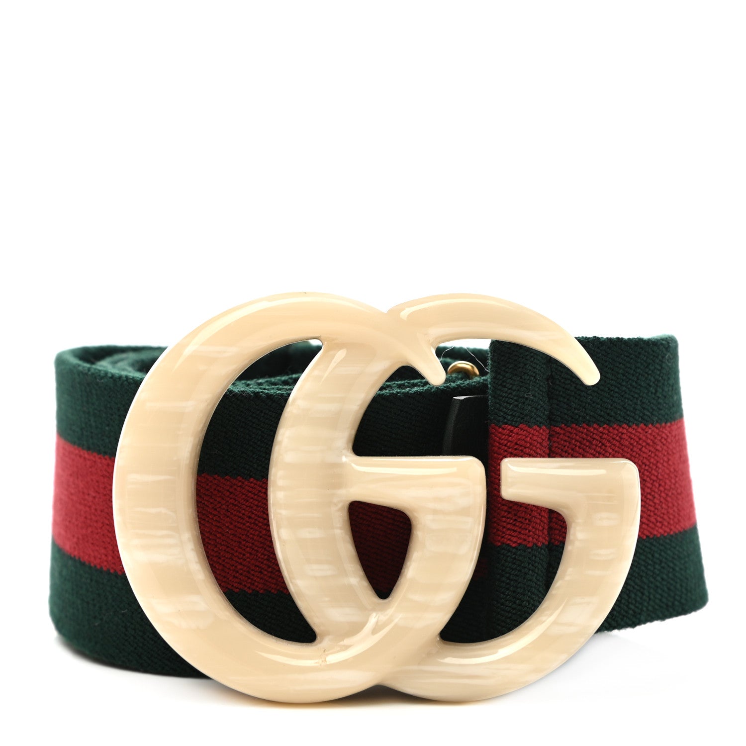 Gucci Web Elastic Plexiglass GG Marmont Belt 75 30 Red Green 1 of 4