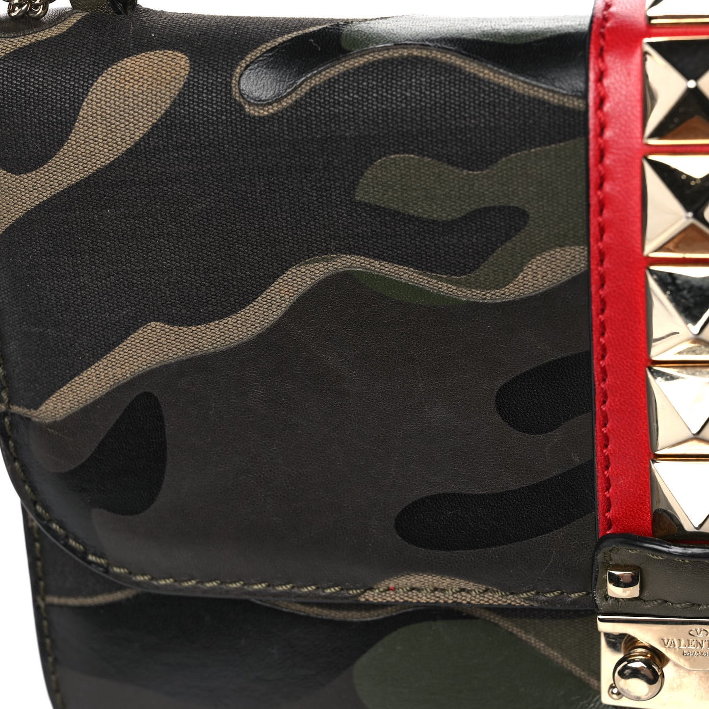 Nappa Canvas Camouflage Medium Glam Lock Rockstud Flap Verde