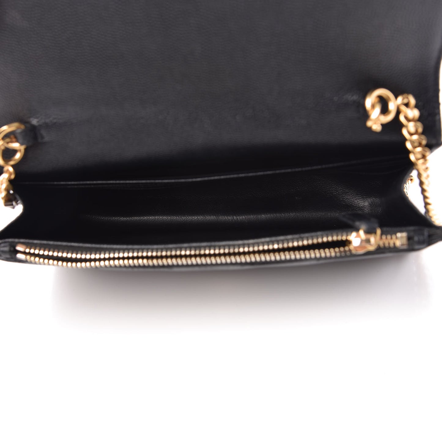 Grain De Poudre Matelasse Chevron Monogram Envelope Chain Wallet Black