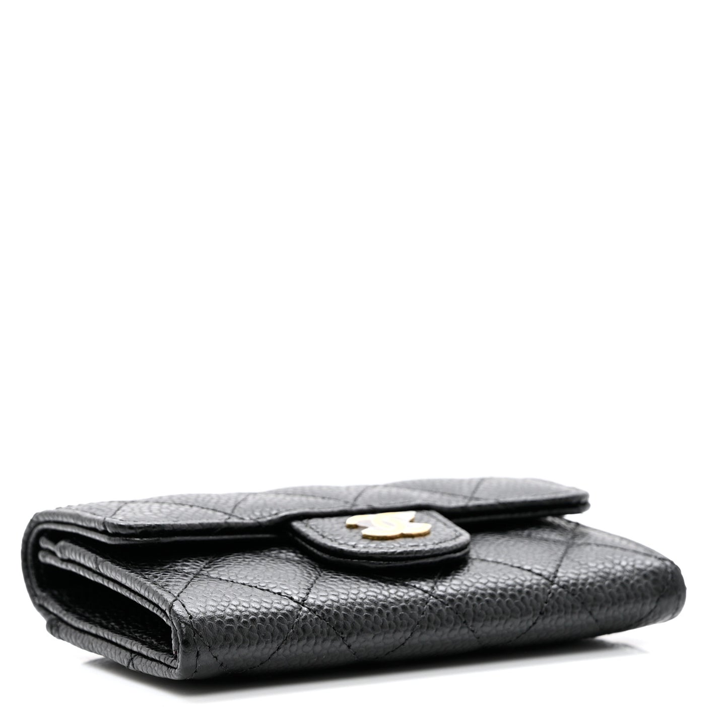 Caviar Quilted Flap Card Holder Wallet Black
