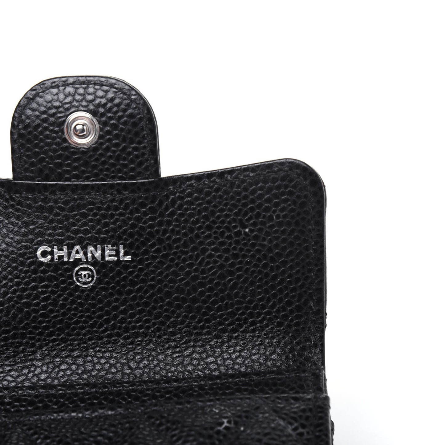 Caviar Quilted Flap Card Holder Wallet Black