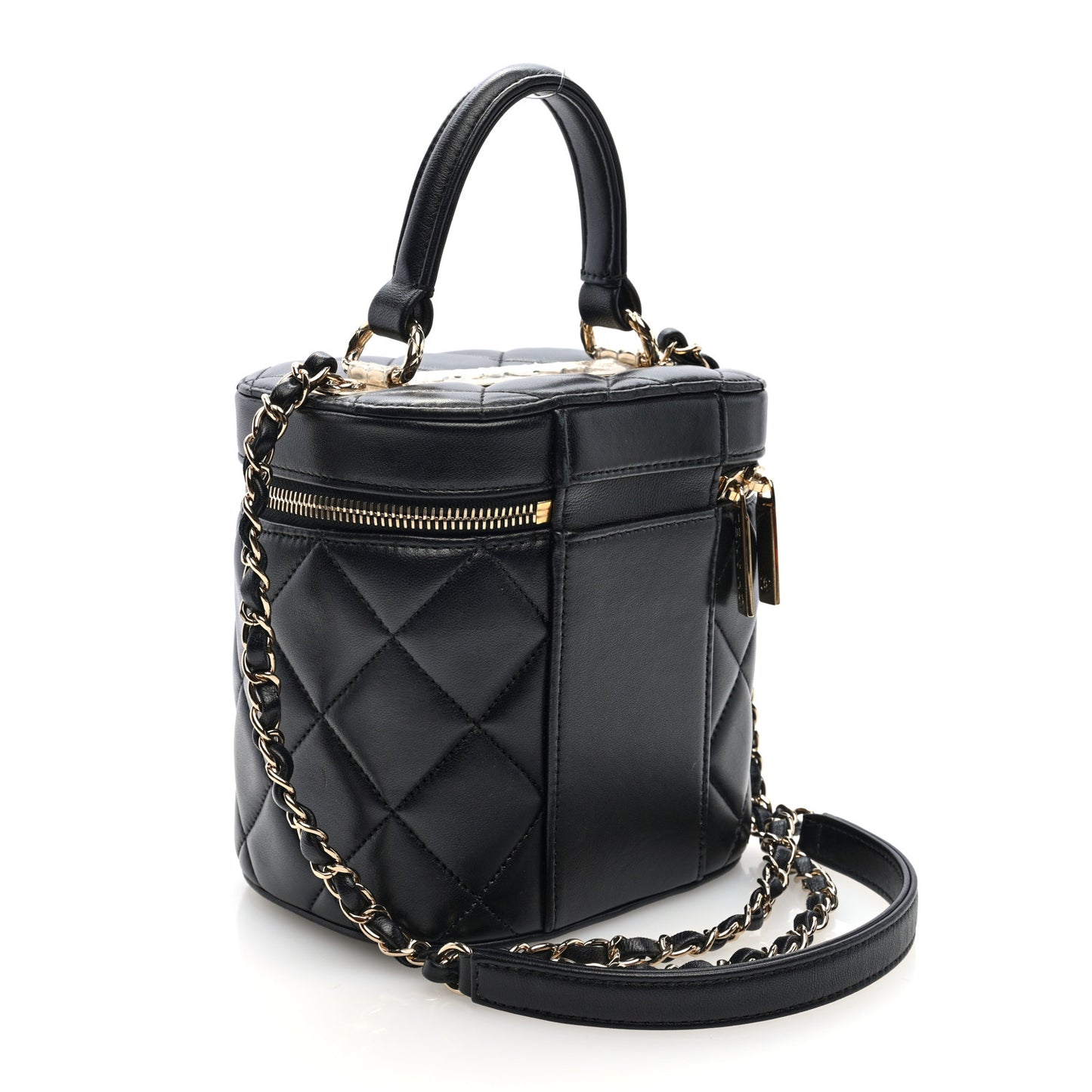 Lambskin Quilted Trendy Vanity Case Black