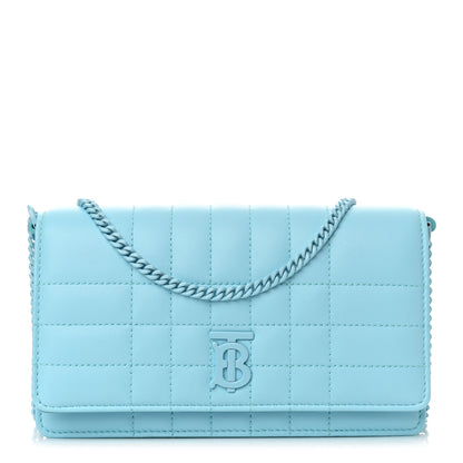 Burberry Lambskin Quilted Lola Clutch On Chain Cool Sky Blue 1 of 10