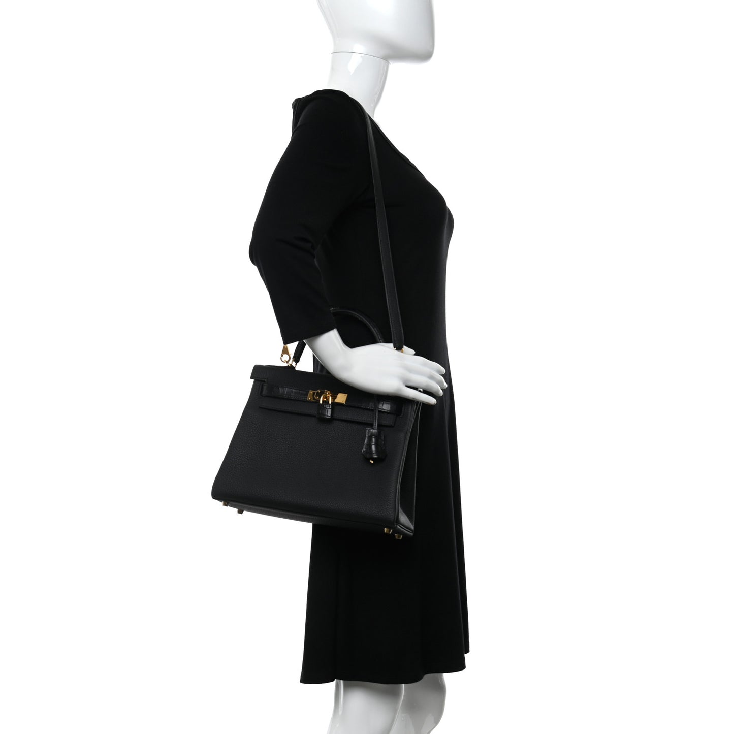 Togo Matte Porosus Crocodile Kelly Retourne Touch 28 Black