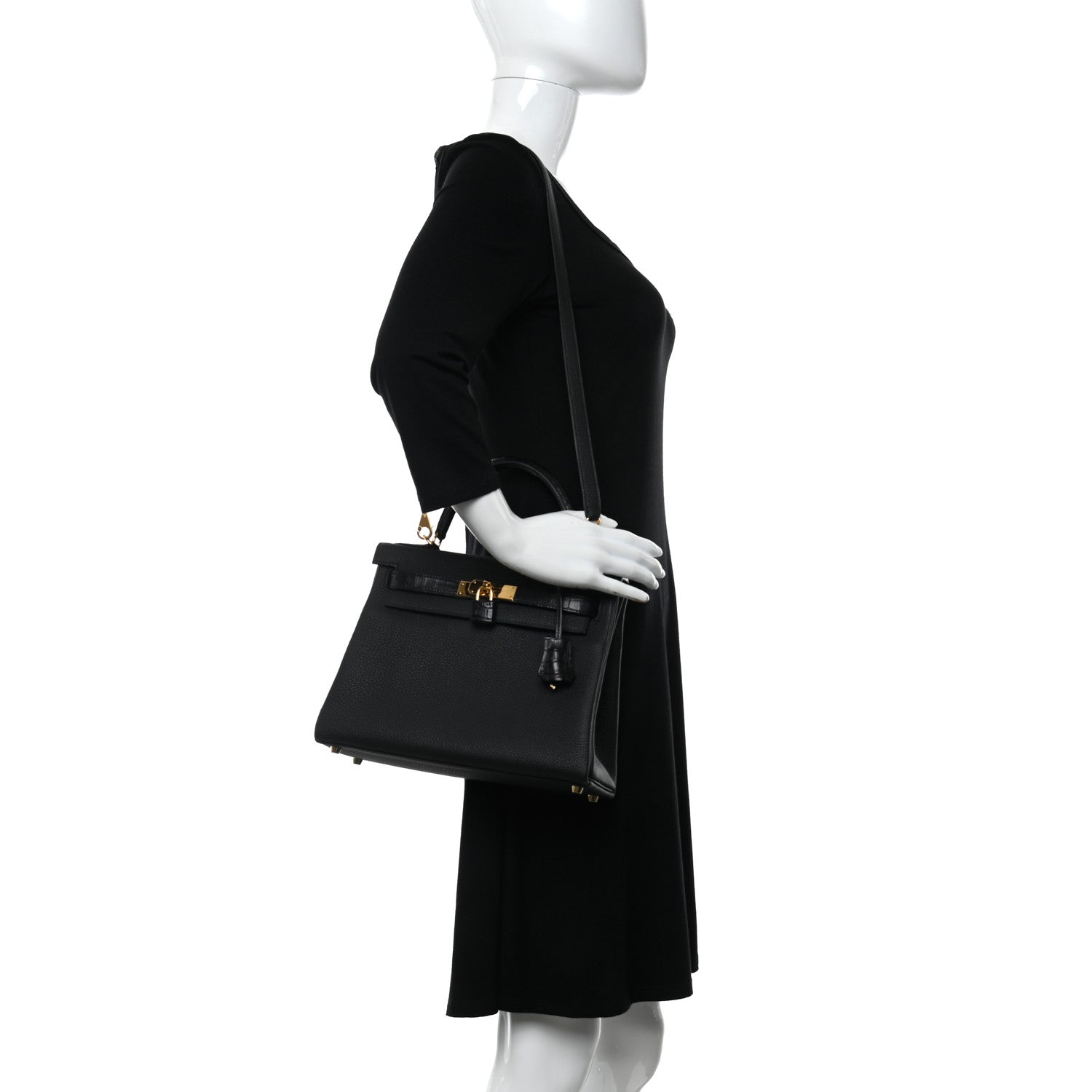 Hermes Togo Matte Porosus Crocodile Kelly Retourne Touch 28 Black 2 of 11