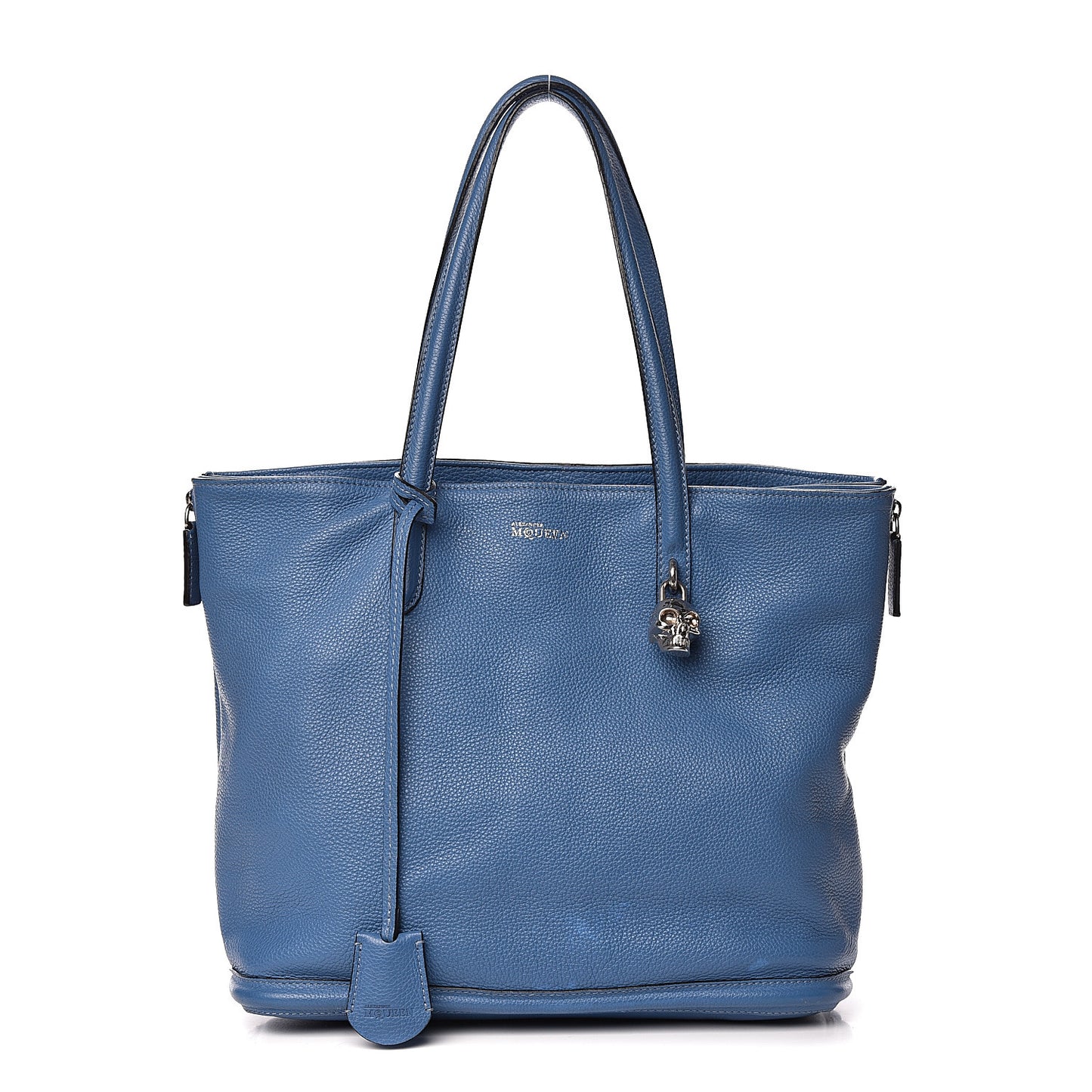 Pebbled Calfskin Skull Padlock Tote Blue